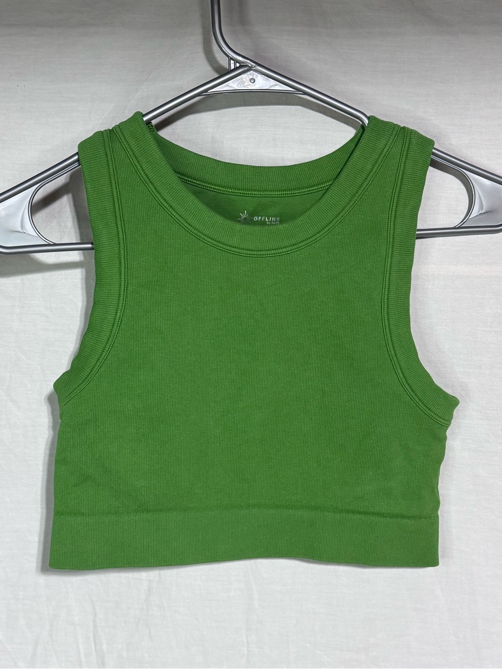 Green Ribbed Crop Tank Top by Offline